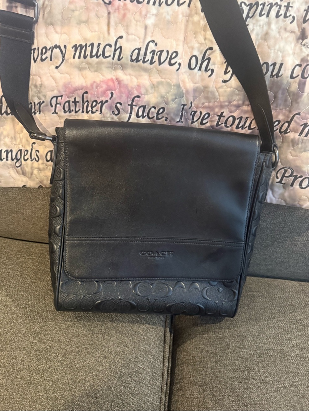 Coach Black Leather & Signature Messenger Bag for Men
